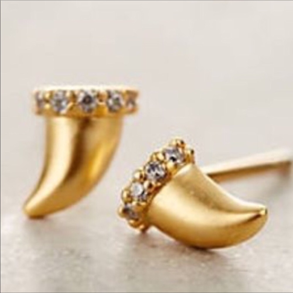 Anthropologie Golden Jeweled Talon Stud Earrings
